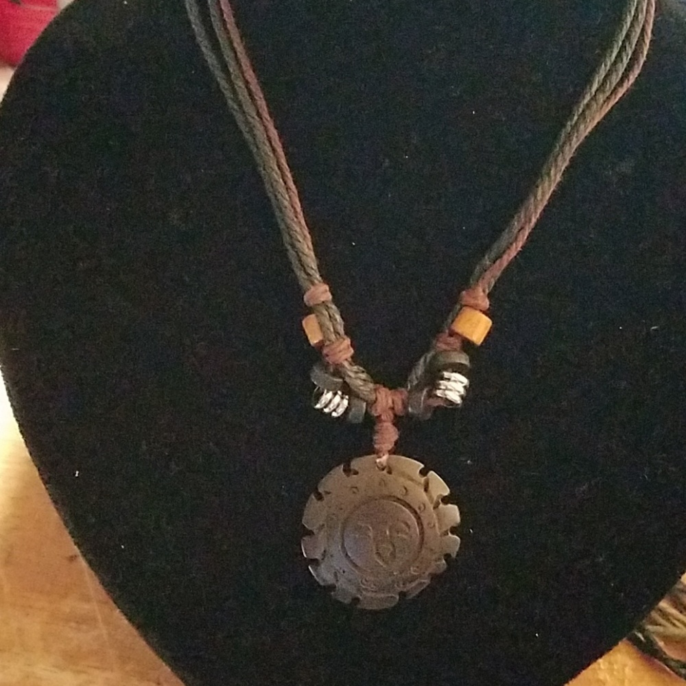 Nature Stones, Beads, & Twine Necklace 23"